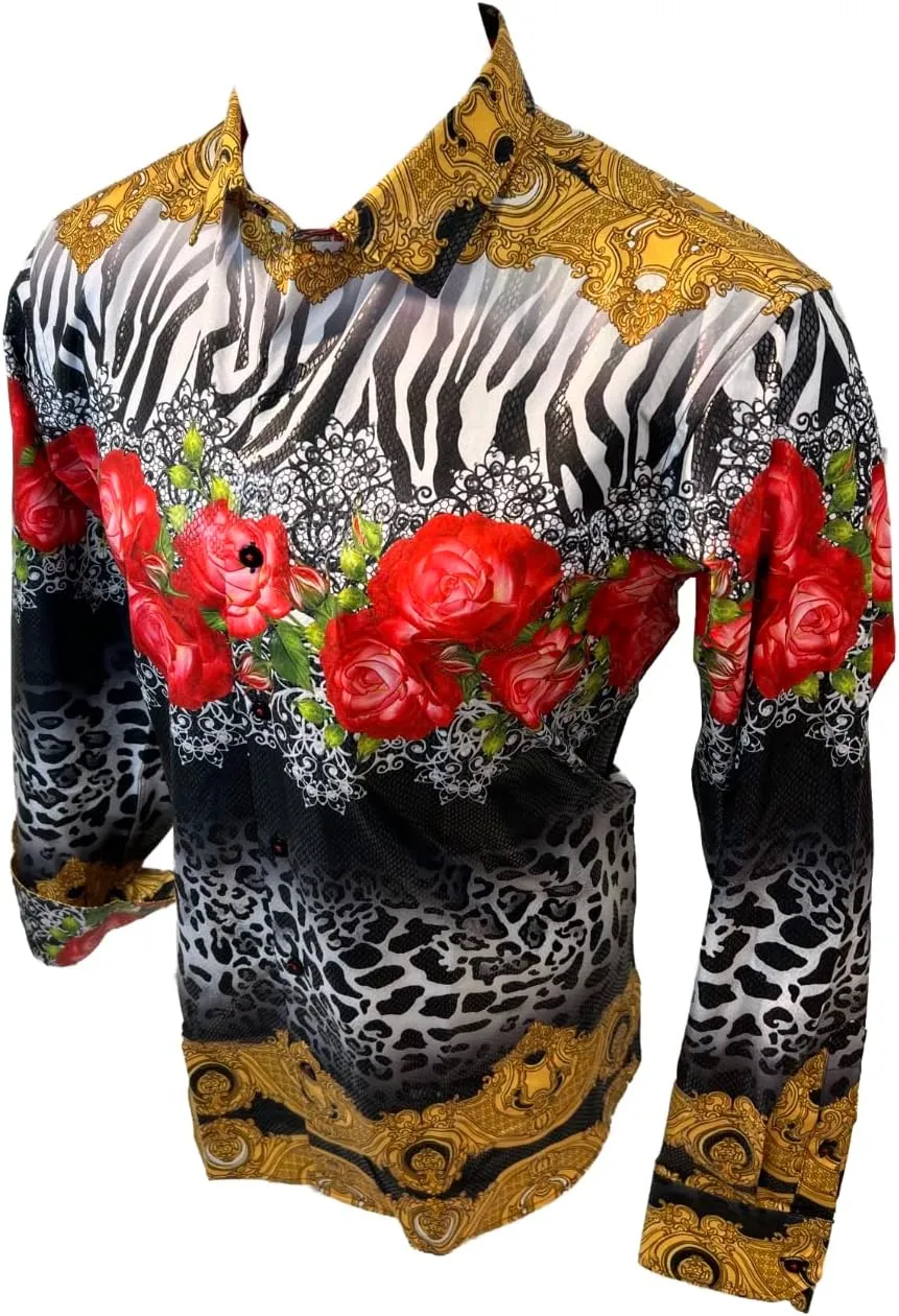 Men's Premiere Designer Fashion Dress Shirt Casual Shirt Woven Long Sleeve Button Down Shirt