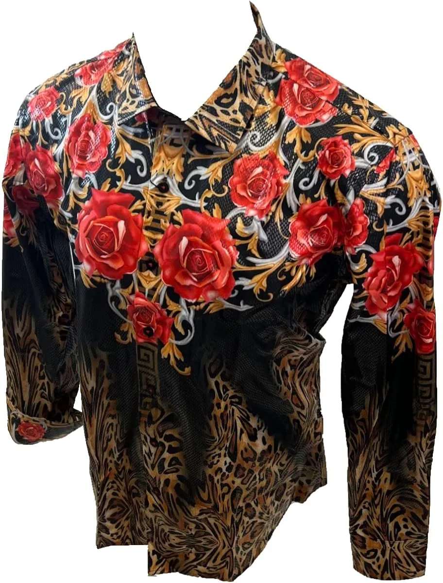 Men's Premiere Designer Fashion Dress Shirt Casual Shirt Woven Long Sleeve Button Down Shirt