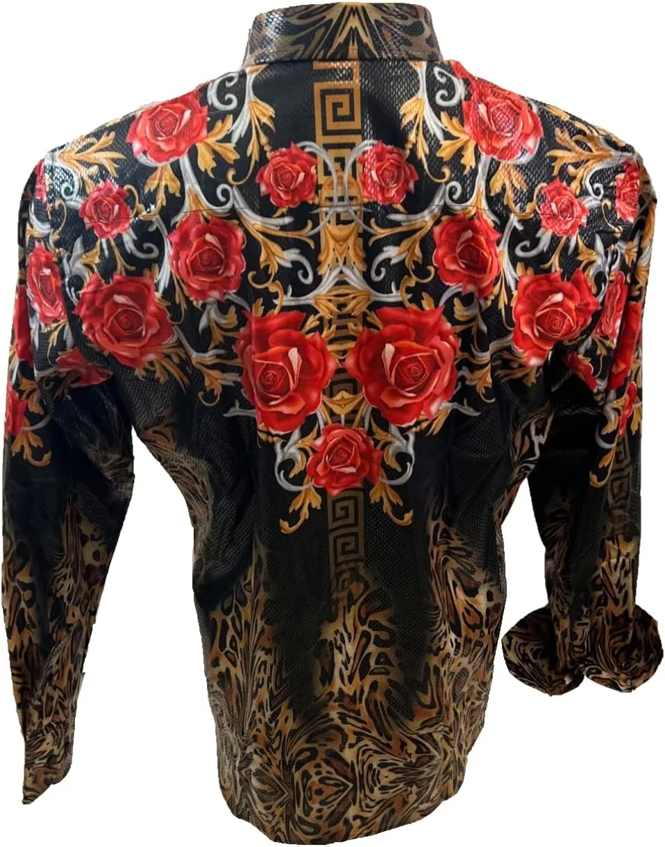 Men's Premiere Designer Fashion Dress Shirt Casual Shirt Woven Long Sleeve Button Down Shirt
