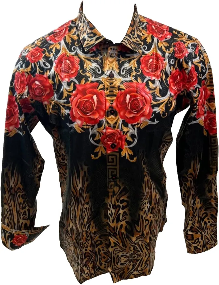 Men's Premiere Designer Fashion Dress Shirt Casual Shirt Woven Long Sleeve Button Down Shirt