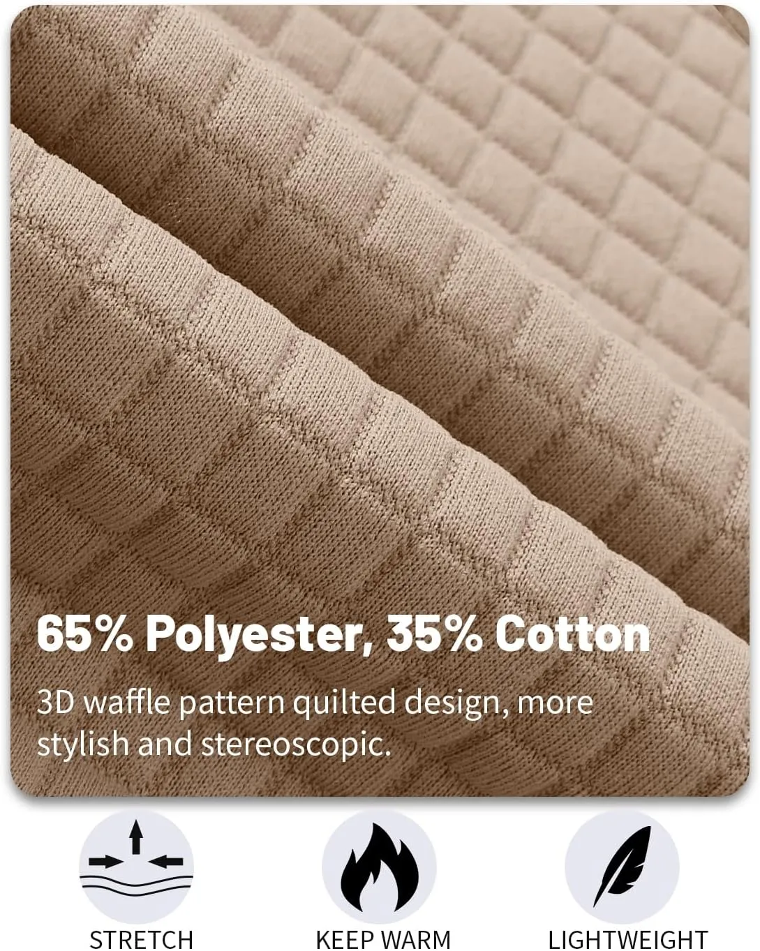 Men's Quilted Sweatshirt Casual Waffle Stand Collar Button Pullover Sweatshirts