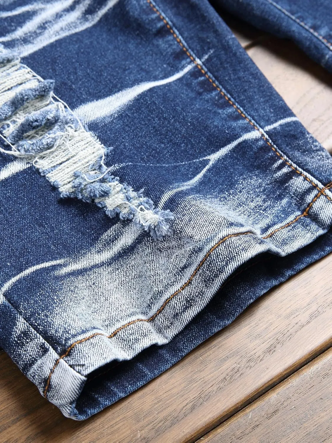 Men's Ripped Denim Shorts - Distressed Slim Fit Jean Shorts for Men, Casual Straight Fit Summer Ripped Shorts