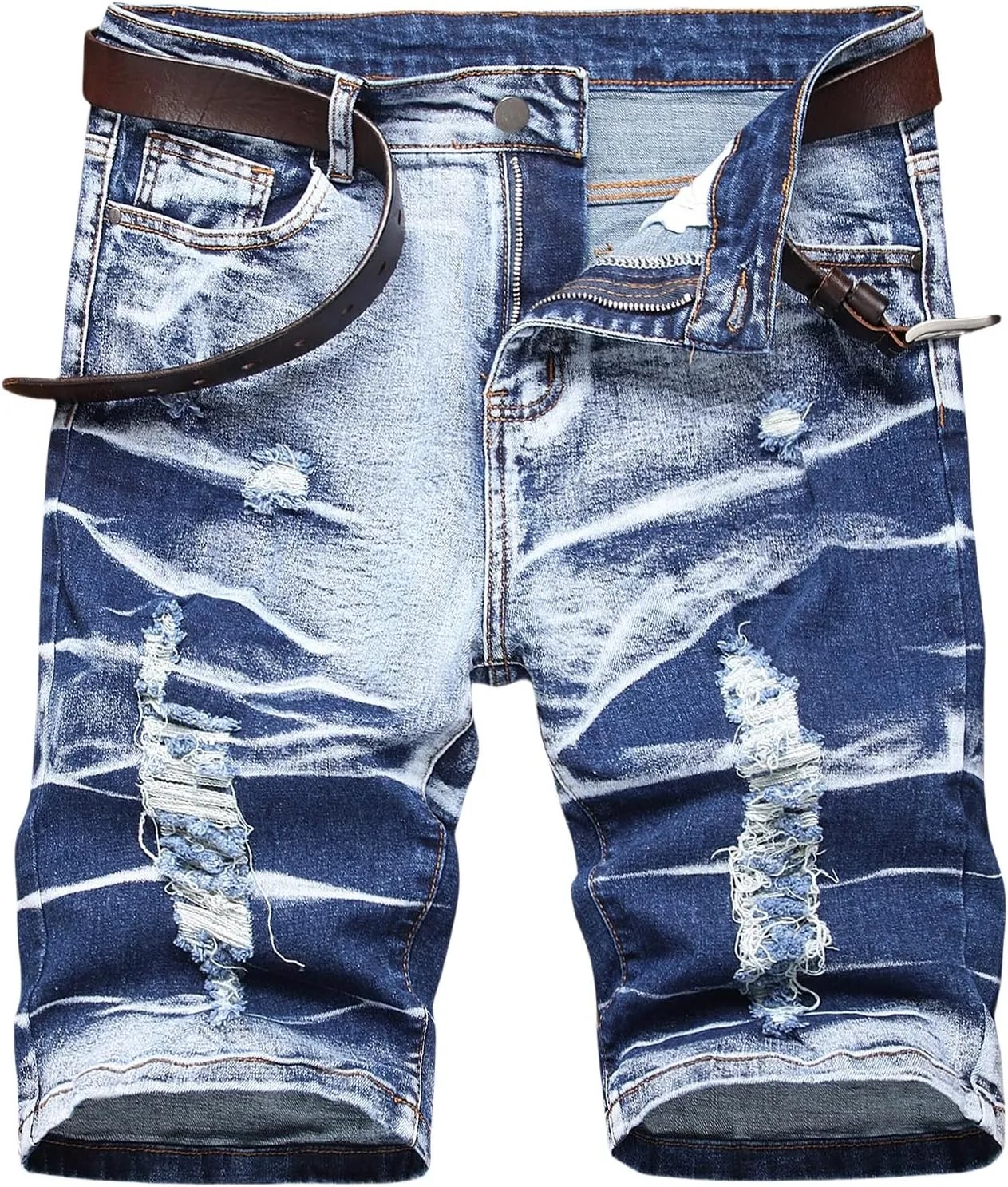 Men's Ripped Denim Shorts - Distressed Slim Fit Jean Shorts for Men, Casual Straight Fit Summer Ripped Shorts
