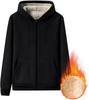 Mens Sherpa Lined Hoodie Full-Zip Warm Winter Hooded Thermal Fleece Heavyweight Hoodies
