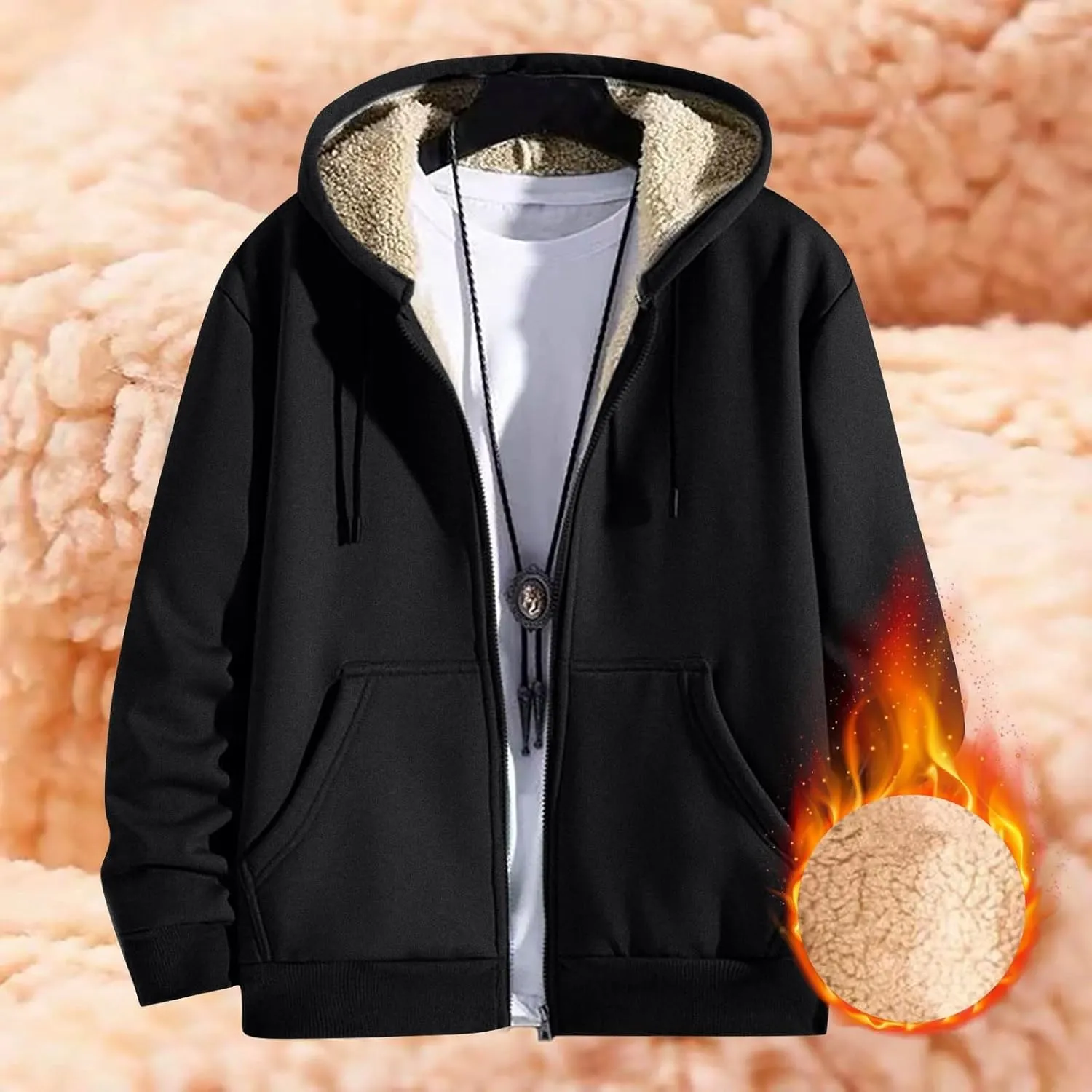 Mens Sherpa Lined Hoodie Full-Zip Warm Winter Hooded Thermal Fleece Heavyweight Hoodies