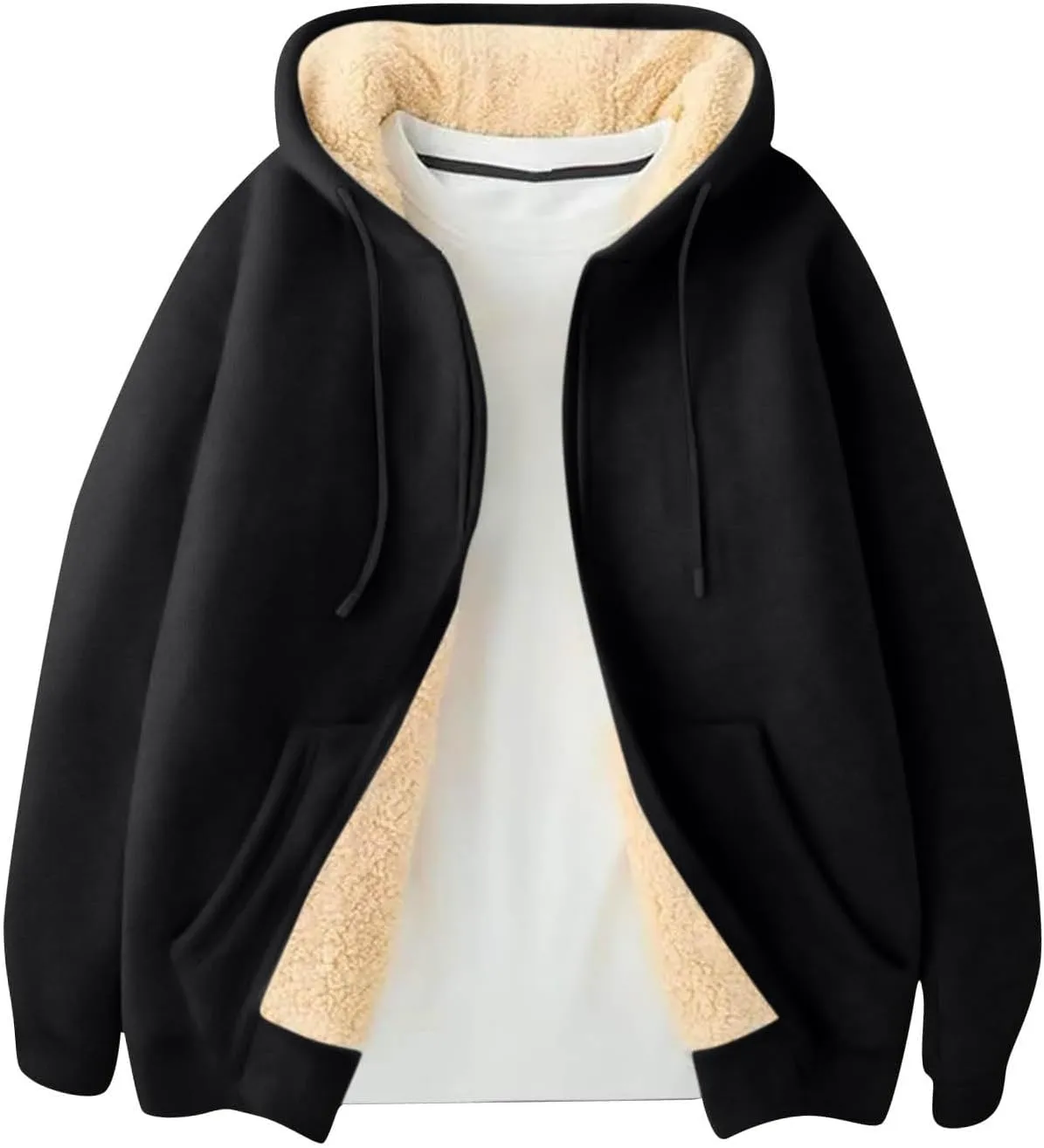 Mens Sherpa Lined Hoodie Full-Zip Warm Winter Hooded Thermal Fleece Heavyweight Hoodies