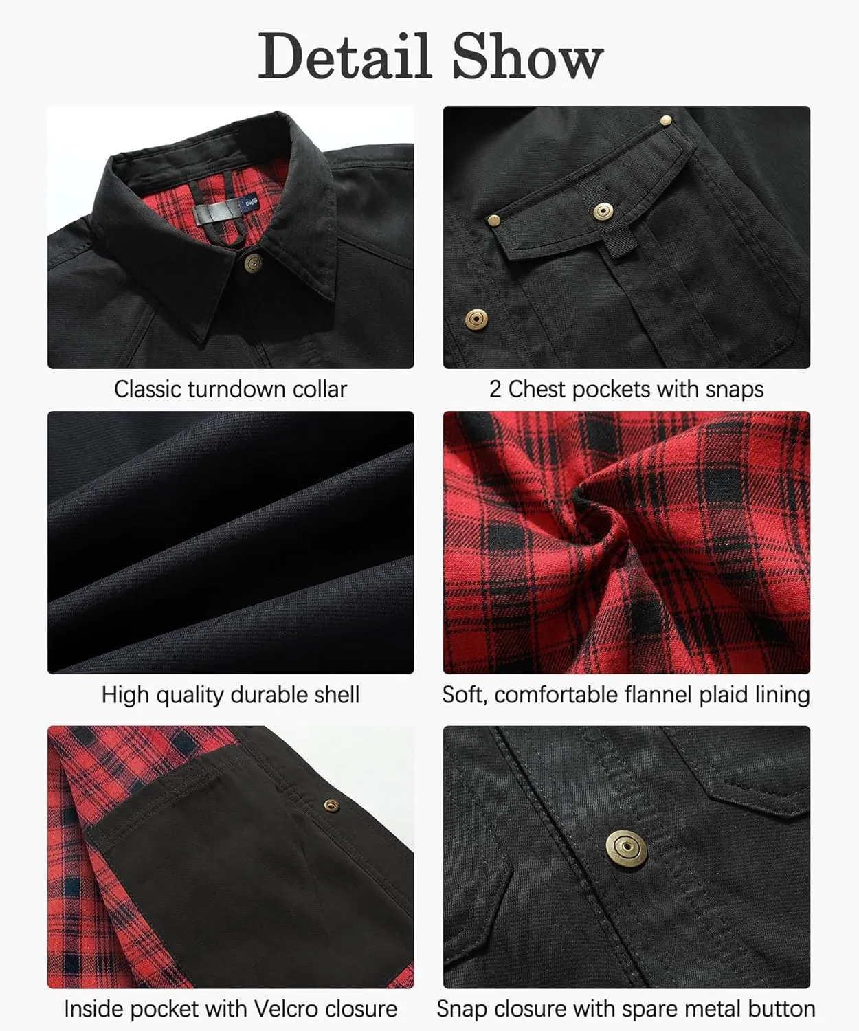 Men's Shirt Jacket Shacket with Flannel Lined Casual Snap Button Overshirt Western Cowboy Jackets Fall Clothing
