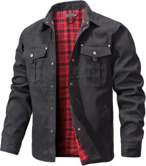 Men's Shirt Jacket Shacket with Flannel Lined Casual Snap Button Overshirt Western Cowboy Jackets Fall Clothing