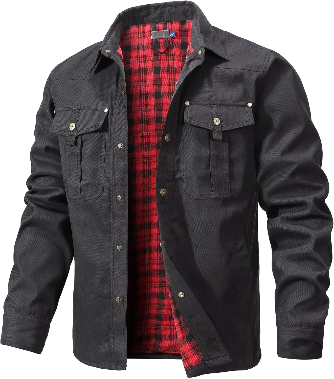 Men's Shirt Jacket Shacket with Flannel Lined Casual Snap Button Overshirt Western Cowboy Jackets Fall Clothing