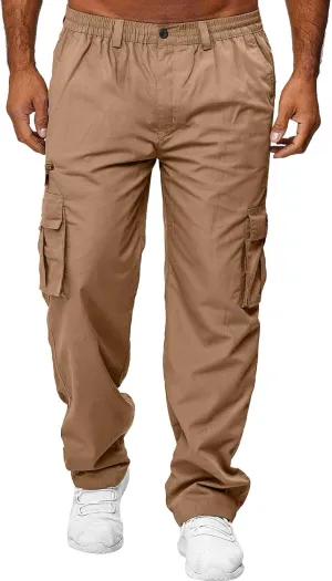 Men's Stretch Tactical Pants, Ripstop Breathable Outdoor Cargo Pants, Lightweight Elastic Waist Work Hiking Trousers