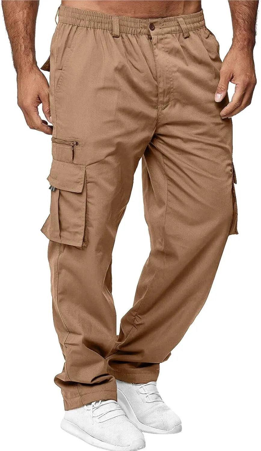 Men's Stretch Tactical Pants, Ripstop Breathable Outdoor Cargo Pants, Lightweight Elastic Waist Work Hiking Trousers