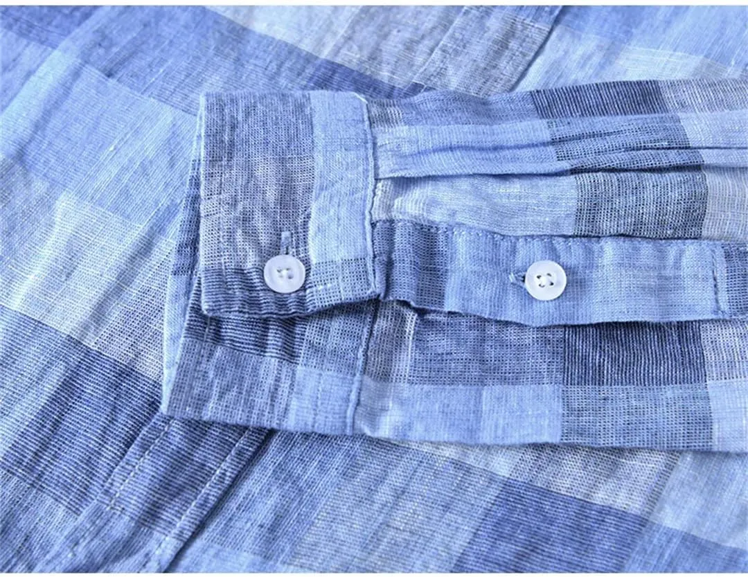 Men's Striped Linen Long Sleeve Plaid Shirt Men's Casual Shirt
