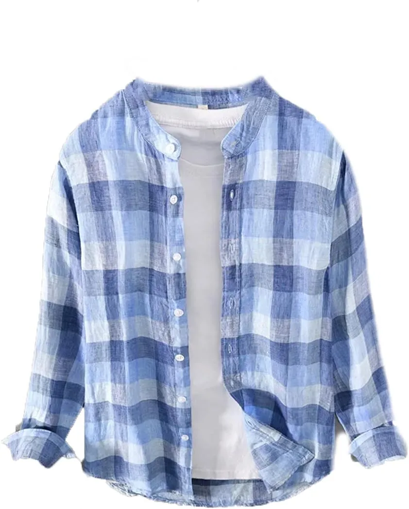 Men's Striped Linen Long Sleeve Plaid Shirt Men's Casual Shirt