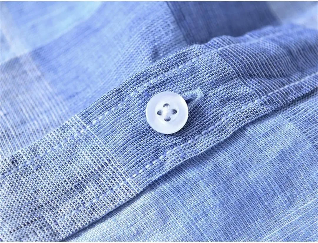 Men's Striped Linen Long Sleeve Plaid Shirt Men's Casual Shirt
