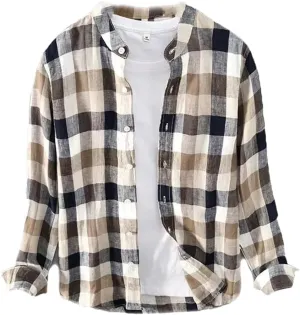 Men's Striped Linen Long Sleeve Plaid Shirt Men's Casual Shirt