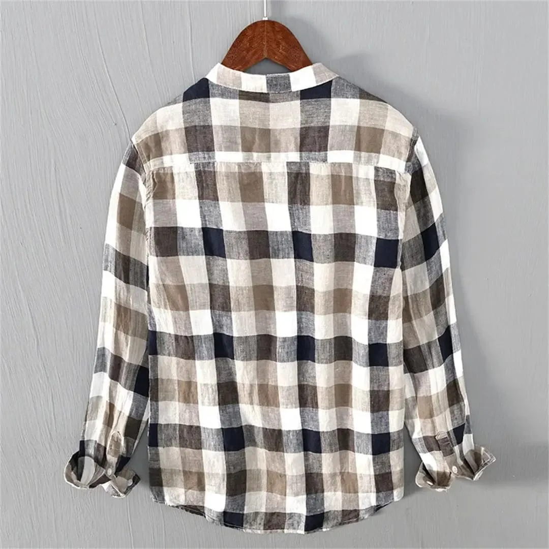 Men's Striped Linen Long Sleeve Plaid Shirt Men's Casual Shirt