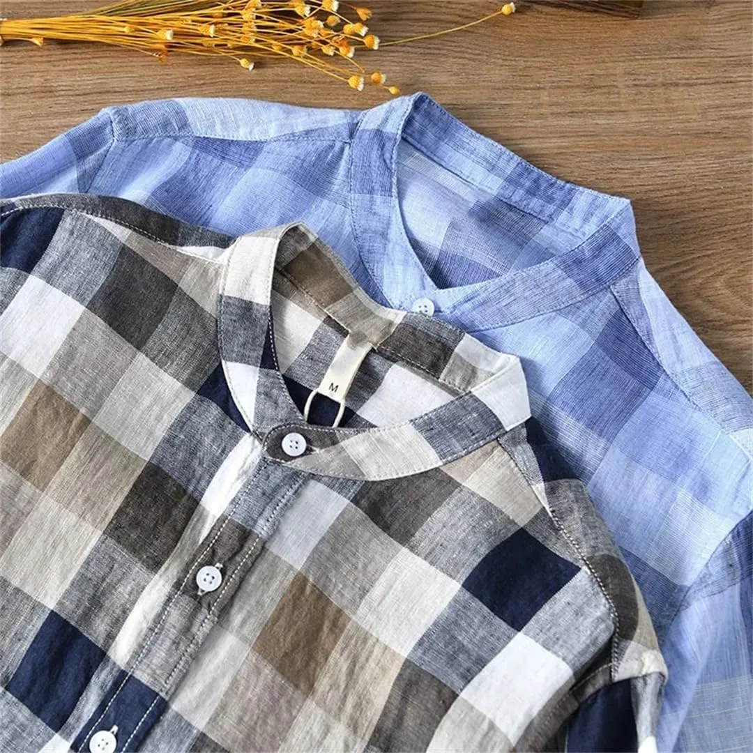 Men's Striped Linen Long Sleeve Plaid Shirt Men's Casual Shirt