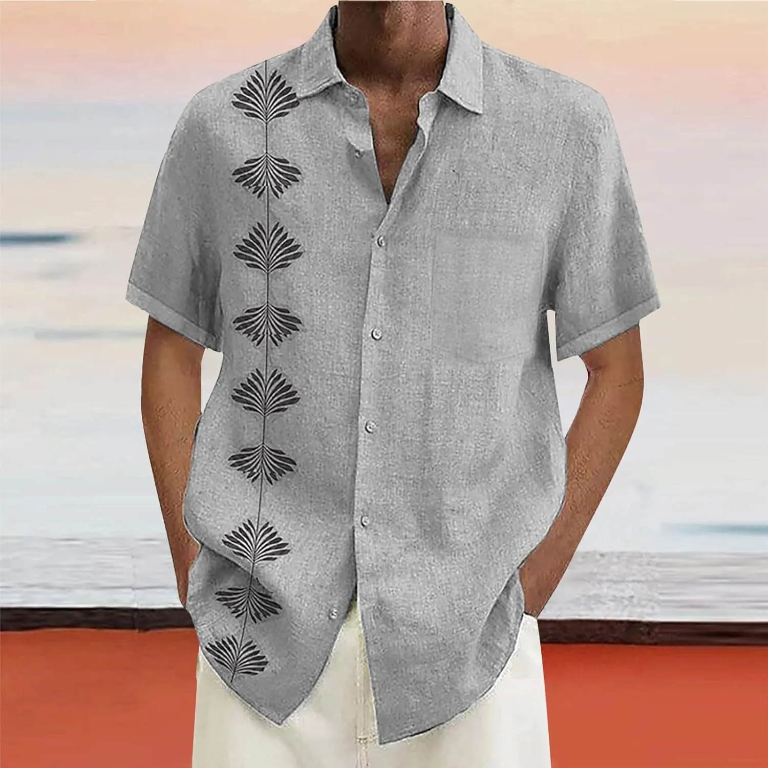 Mens Summer Beach Shirts Short Sleeved Shirt with Buttons Down Shirt Men's Beach Summer Shirt Button Up Shirt Men