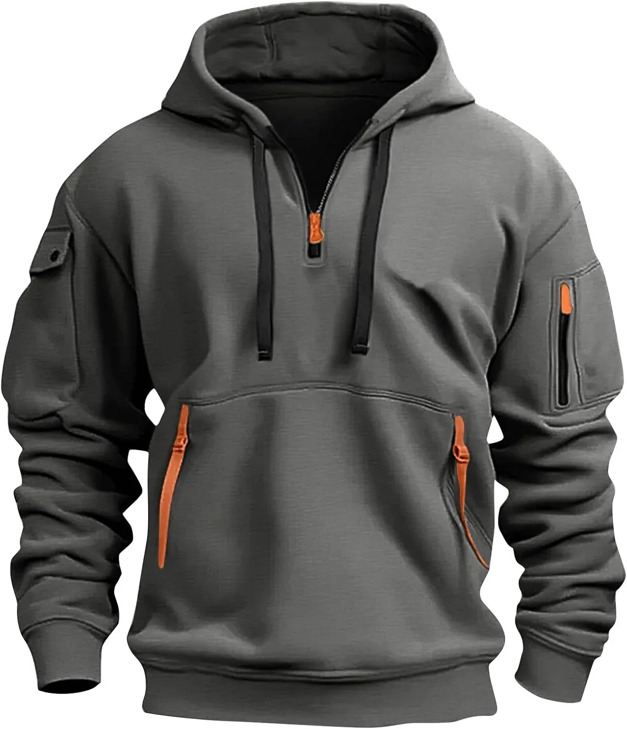 Mens Tactical Sweatshirts with Hooded Vintage Plus Size Quarter Zip Pullover Casual Oversized Hoodies