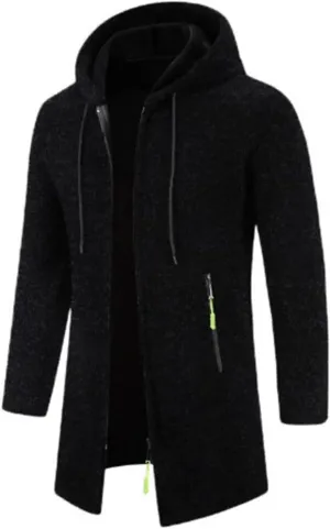 Mens Trench Coat Knit Hooded Jackets Business Casual Peacoat Mid Length Cardigan Oversized Windbreaker Winter Jacket