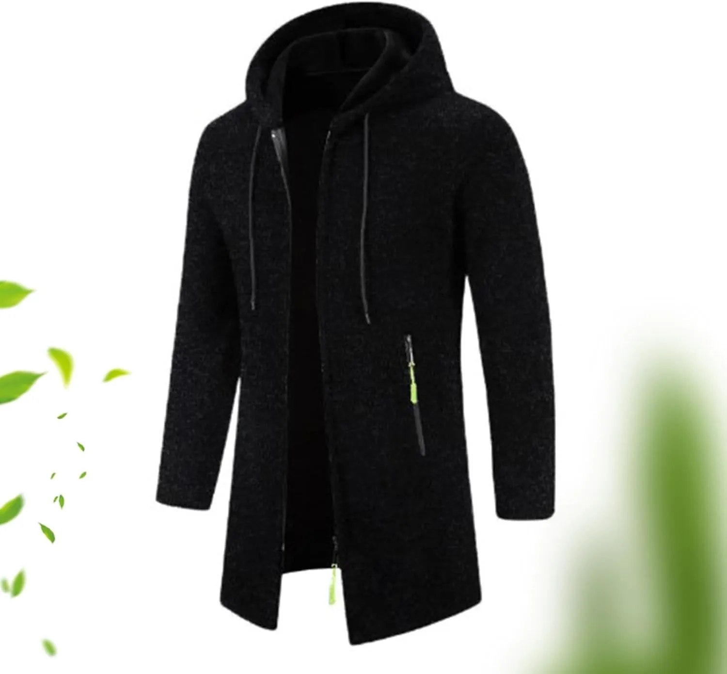 Mens Trench Coat Knit Hooded Jackets Business Casual Peacoat Mid Length Cardigan Oversized Windbreaker Winter Jacket