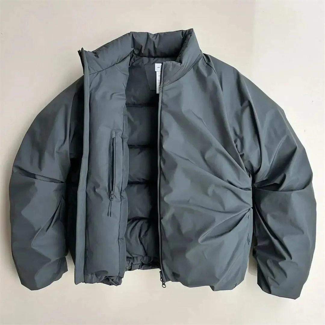 Men's Warm Double Zipper Pocket Cotton-Padded Jacket Harajuku Casual Jacket Coat