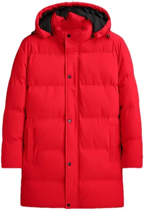 Men's Warm Hooded Cotton-Padded Jackets Outwear Down Coat Solid Mid-Length Thicken Parkas