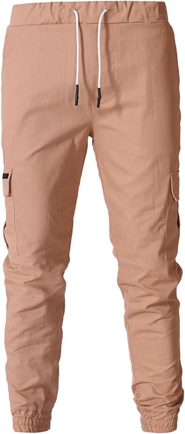 Men's Workout Cargo Pants Drawstring Elastic Waist Joggers Hiking Outdoor Athletic Sweatpants with Pockets Trousers