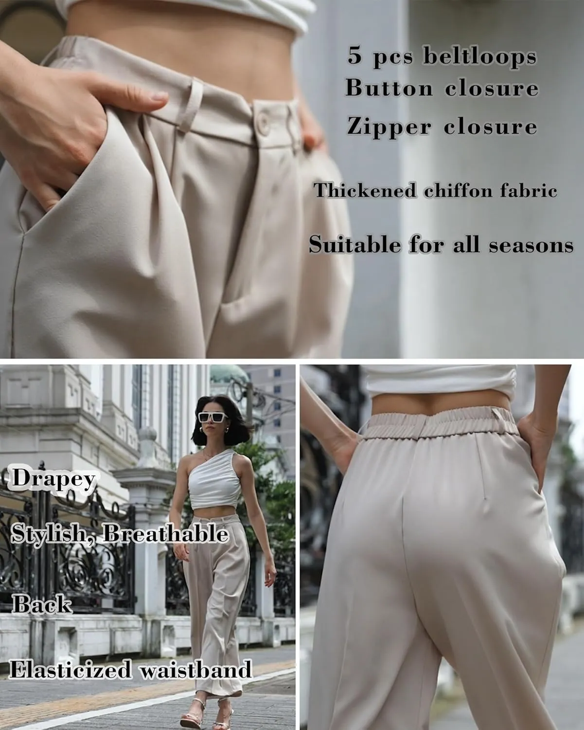MGWDT Womens Dress Pants Fall Fashion 2024 Wide Leg Pants Casual for Work High Elastic Waisted Fall Season Trousers