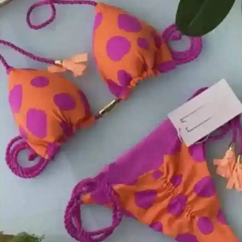 Micro Thong Swimsuit With Circles and Animal Print