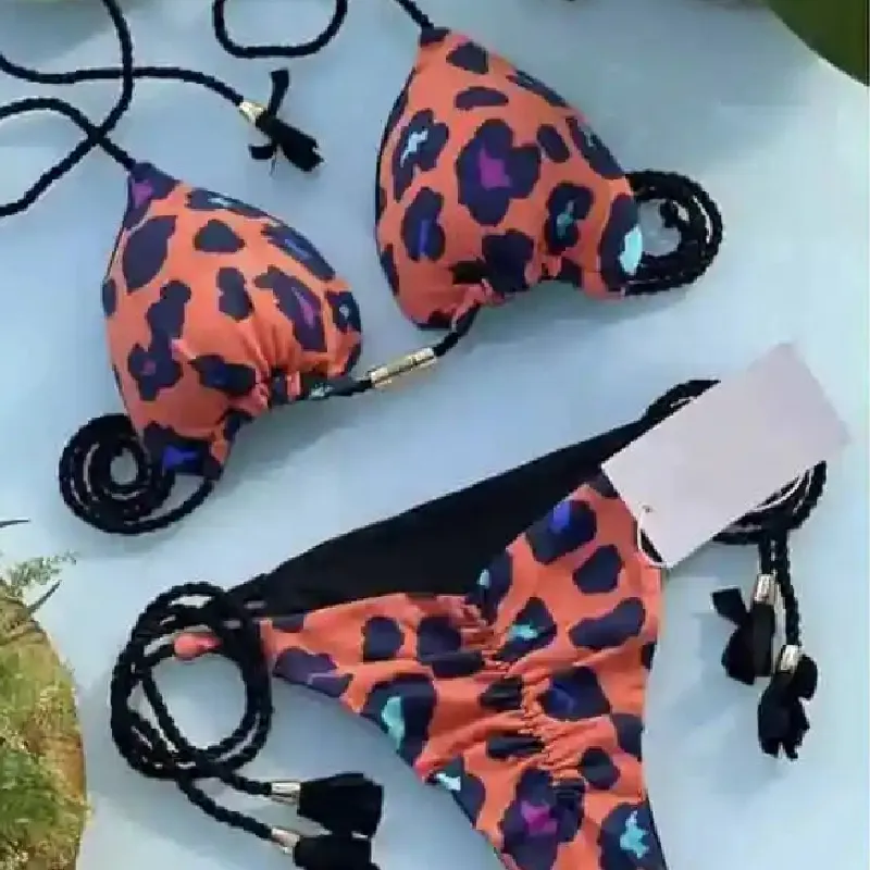 Micro Thong Swimsuit With Circles and Animal Print