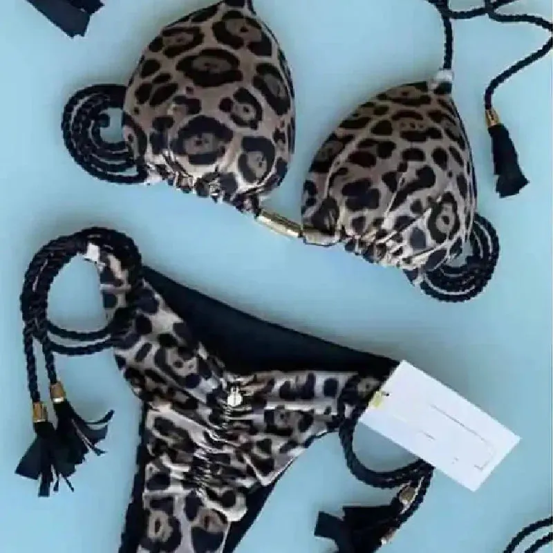 Micro Thong Swimsuit With Circles and Animal Print