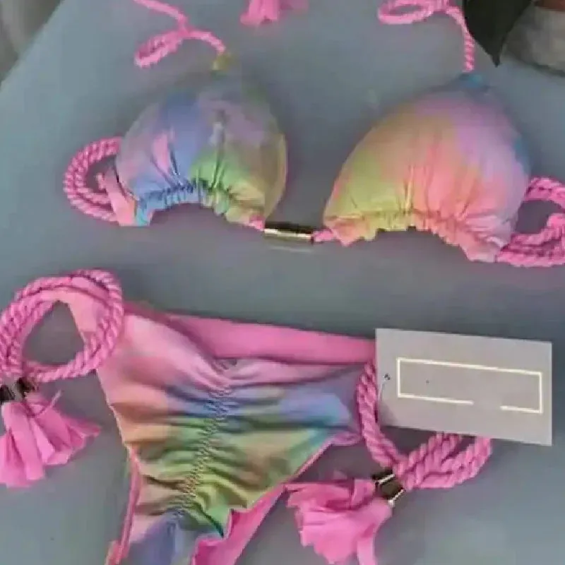Micro Thong Swimsuit With Circles and Animal Print