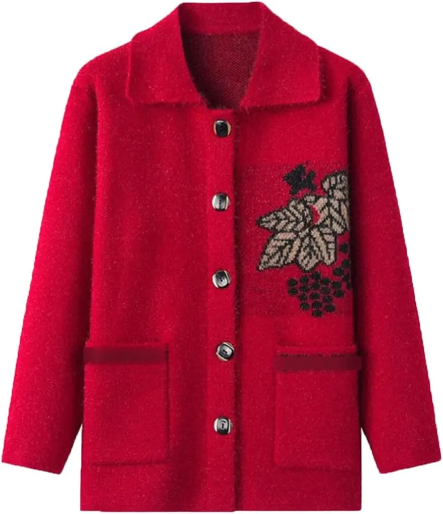 Middle Age Mother Knitted Cardigan Sweater Coats Autumn Women Knitwear Tops Casual Wool Sweater Jacket