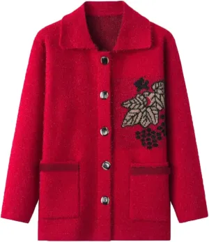 Middle Age Mother Knitted Cardigan Sweater Coats Autumn Women Knitwear Tops Casual Wool Sweater Jacket