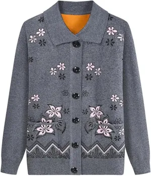 Middle Age Mother Knitted Cardigan Sweater Coats Spring Autumn Women Knitwear Tops Grandma Clothes