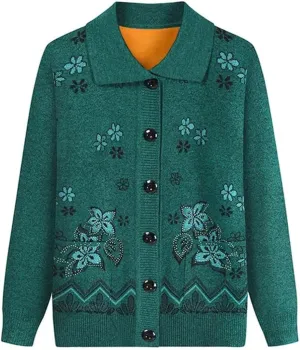 Middle Age Mother Knitted Cardigan Sweater Coats Spring Autumn Women Knitwear Tops Grandma Clothes