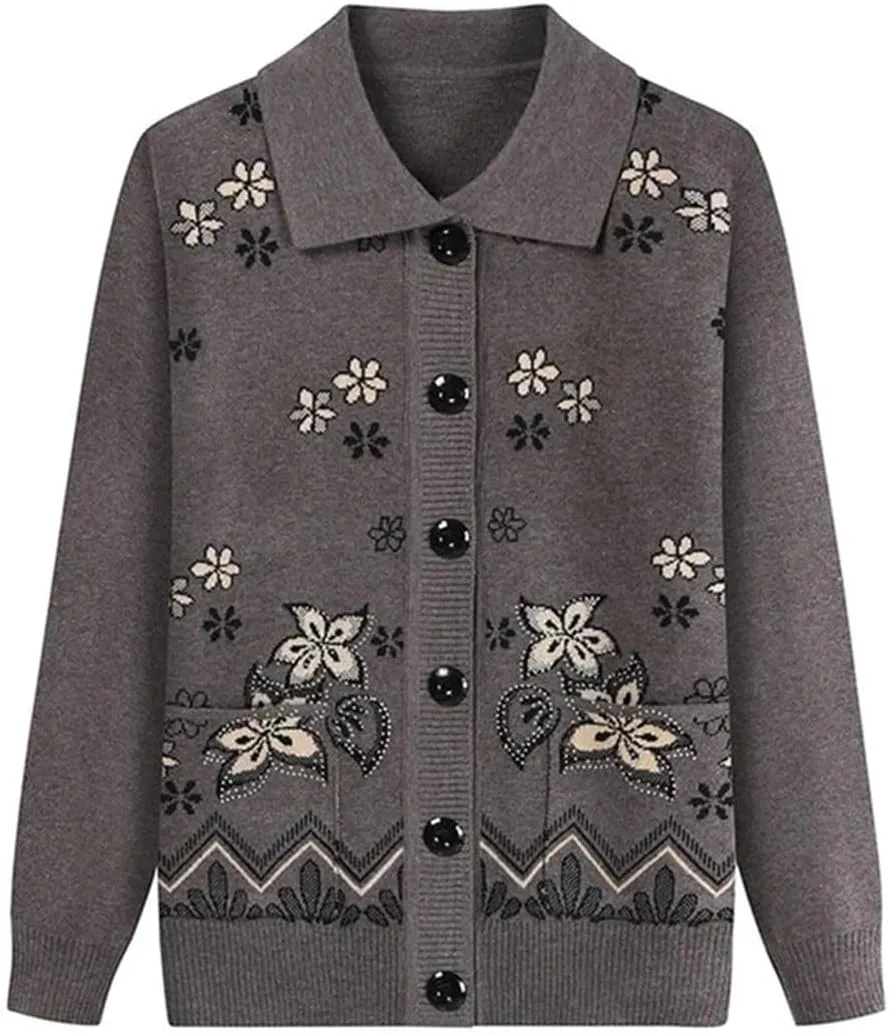 Middle Age Mother Knitted Cardigan Sweater Coats Spring Autumn Women Knitwear Tops Grandma Clothes