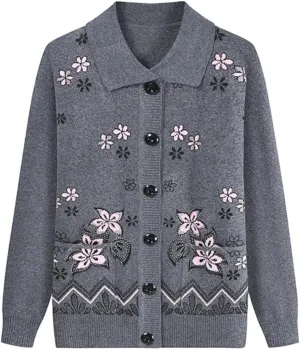 Middle Age Mother Knitted Cardigan Sweater Coats Spring Autumn Women Knitwear Tops Grandma Clothes