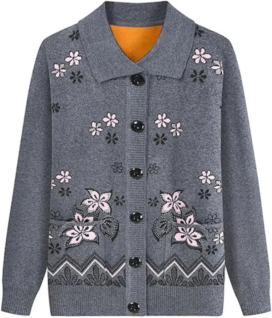 Middle Age Mother Knitted Cardigan Sweater Coats Spring Autumn Women Knitwear Tops Grandma Clothes