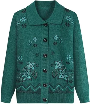 Middle Age Mother Knitted Cardigan Sweater Coats Spring Autumn Women Knitwear Tops Grandma Clothes