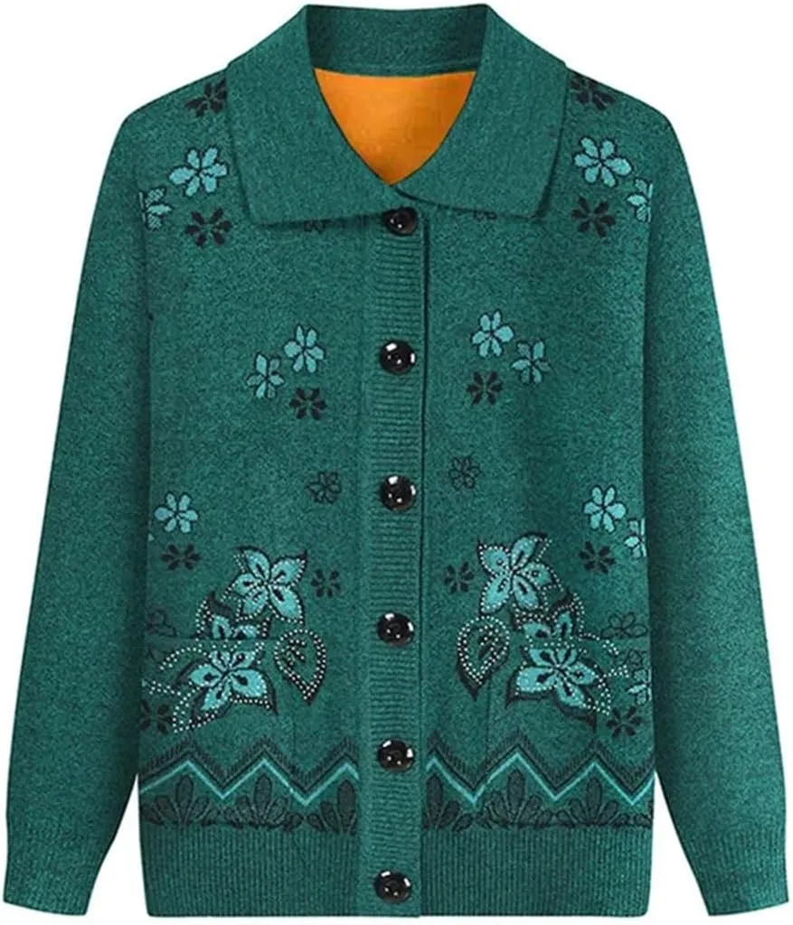 Middle Age Mother Knitted Cardigan Sweater Coats Spring Autumn Women Knitwear Tops Grandma Clothes