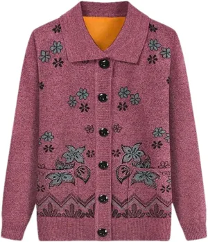 Middle Age Mother Knitted Cardigan Sweater Coats Spring Autumn Women Knitwear Tops Grandma Clothes