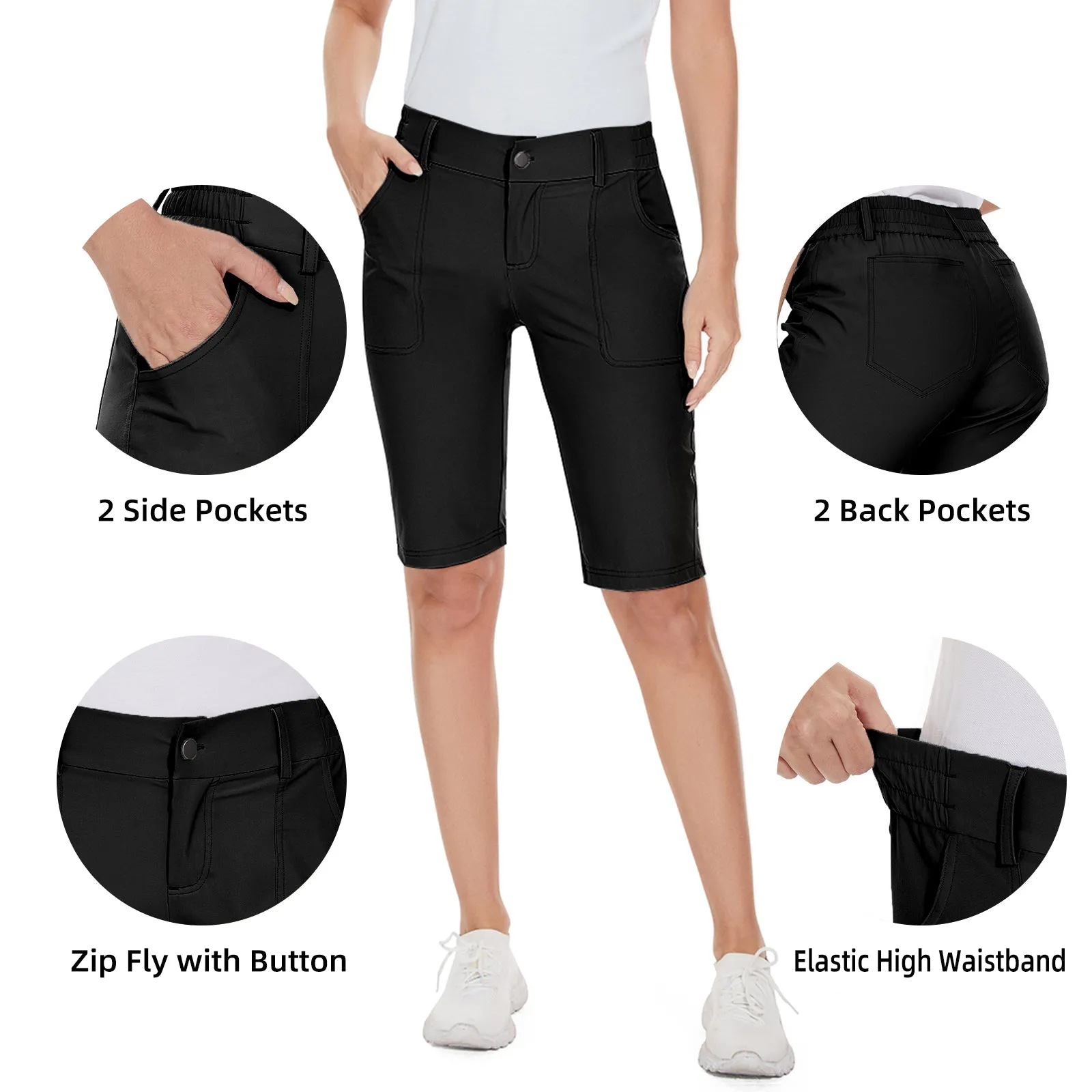 MOTEEPI Women's Golf Hiking 9" Quick Dry  Shorts