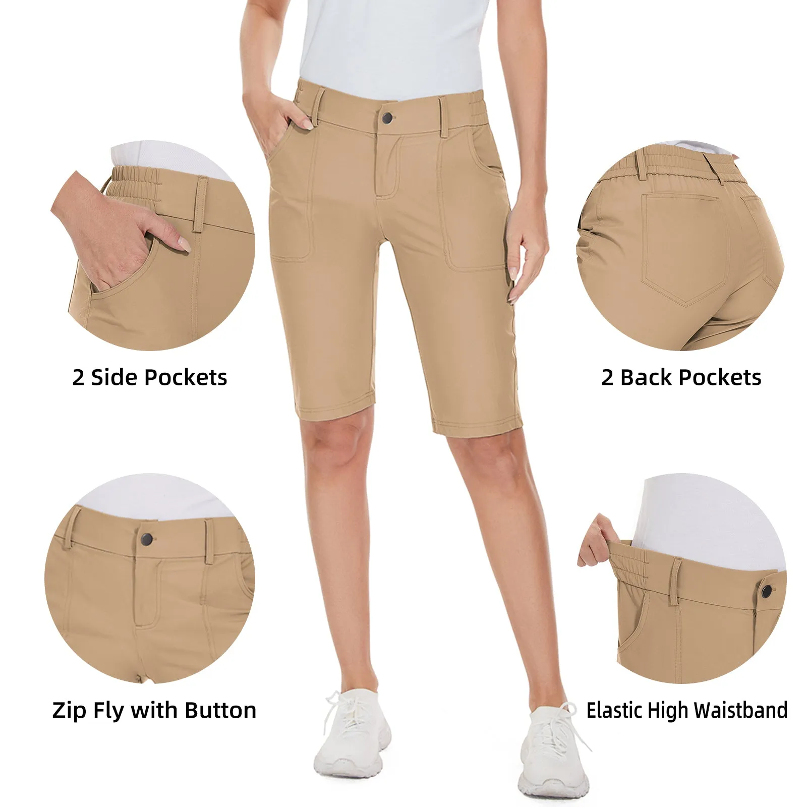 MOTEEPI Women's Golf Hiking 9" Quick Dry  Shorts