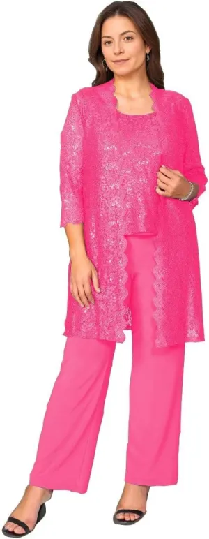 Mother of The Bride Pants Suit for Women 3 Pieces Laces Formal Pantsuits for Wedding Guest with Jackets