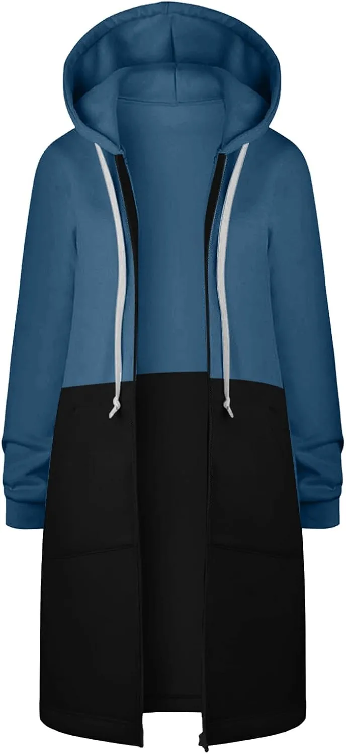 Muyise Women's Casual Zip Up Long Hoodies Tunic Sweatshirt Winter Warm Long Sleeve Hooded Outerwear Jacket Coat with Pockets