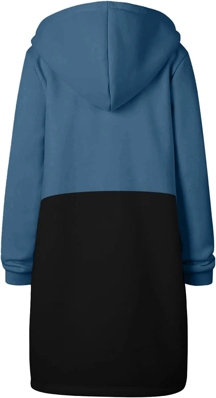 Muyise Women's Casual Zip Up Long Hoodies Tunic Sweatshirt Winter Warm Long Sleeve Hooded Outerwear Jacket Coat with Pockets
