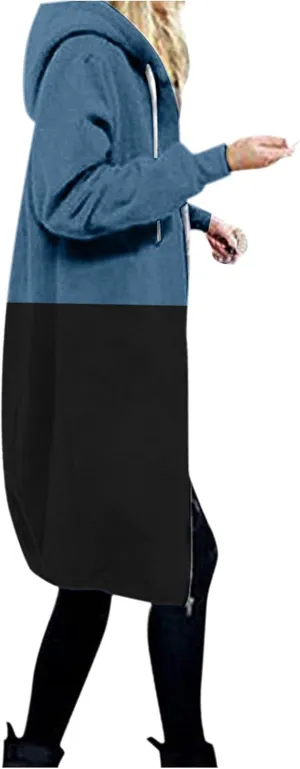 Muyise Women's Casual Zip Up Long Hoodies Tunic Sweatshirt Winter Warm Long Sleeve Hooded Outerwear Jacket Coat with Pockets