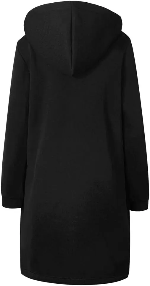 Muyise Women's Casual Zip Up Long Hoodies Tunic Sweatshirt Winter Warm Long Sleeve Hooded Outerwear Jacket Coat with Pockets